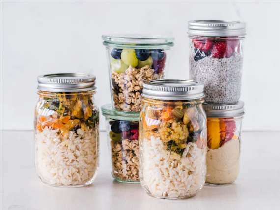 Food in mason jars and containers