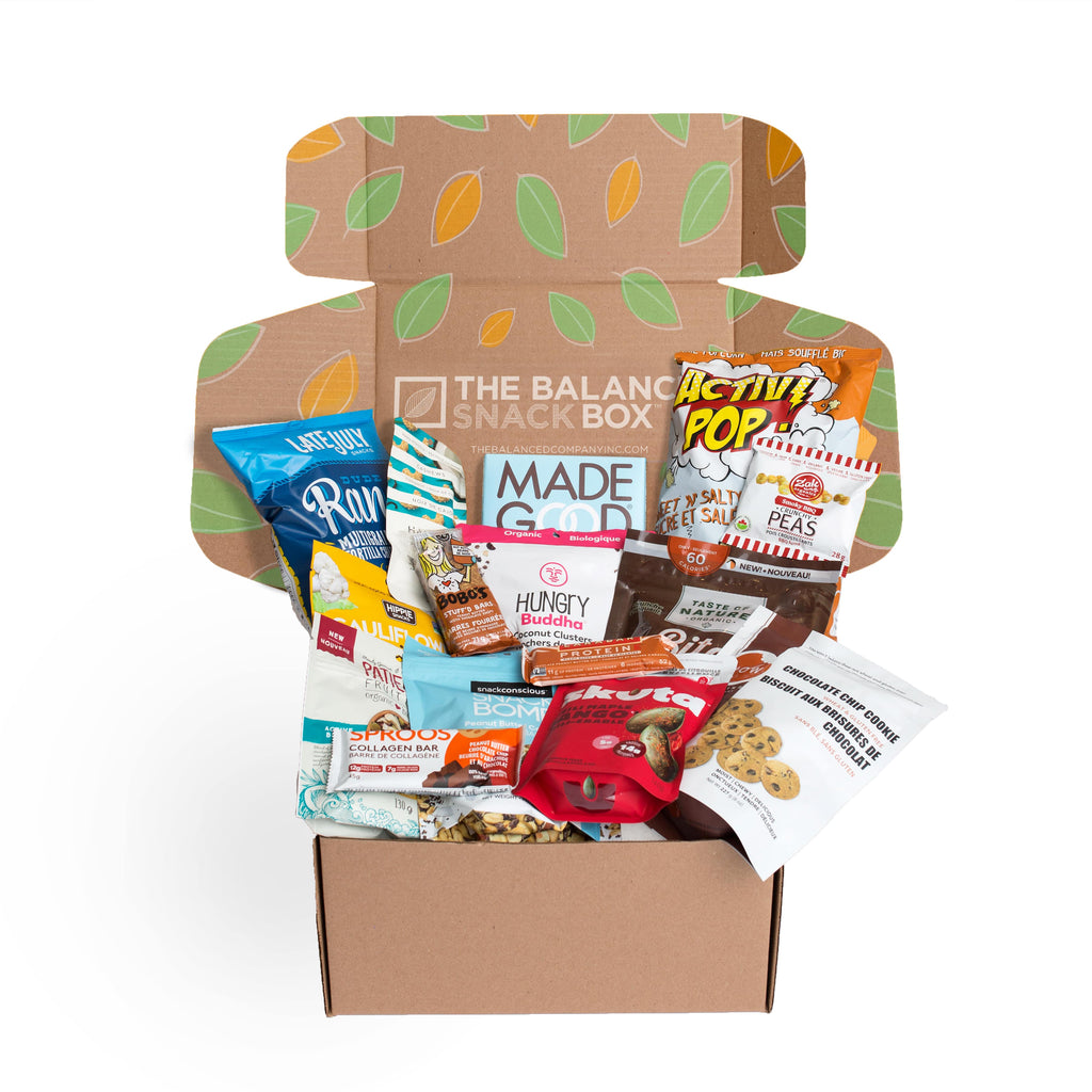 The Big Snacker Balanced Snack Box filled with 10 to 12 full-size products PLUS 5 individual-sized items.